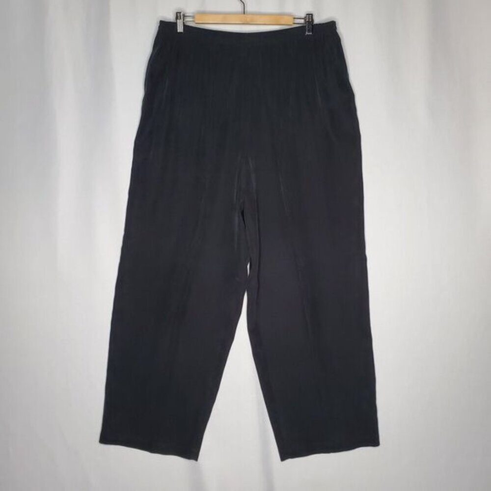 Eileen Fisher Silk Pants 2X Black Elastic Pullon Quiet Luxury Classic Elegant